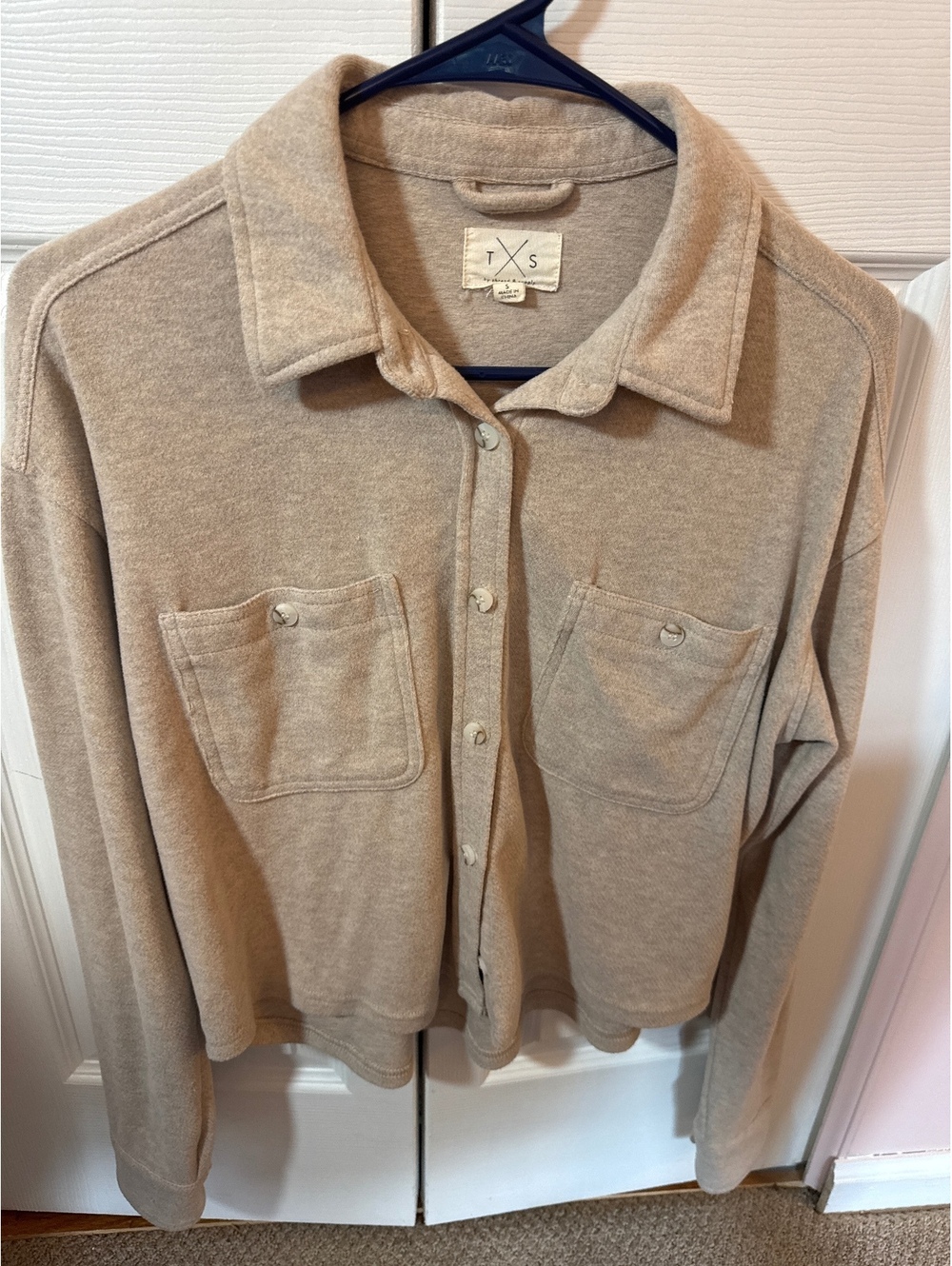 T S Moca Beige Button-Up Shirt Jacket Small